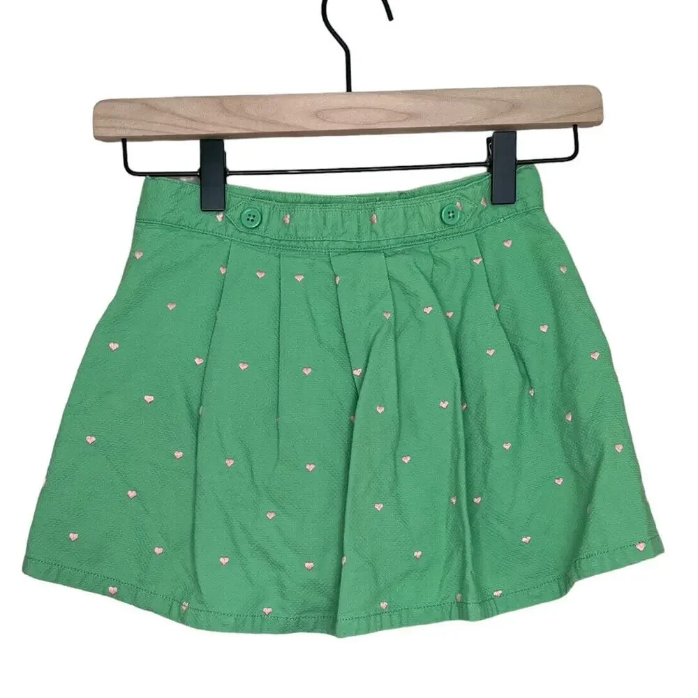 Gymboree Pink Hearts Green Pleated Back Skirt SKORT Girls Size: 7 Spring